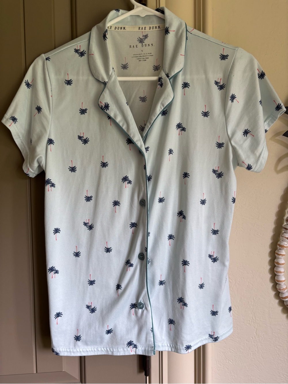 Rae Dunn Palm tree Print Short Sleeve Shirt pajama lounge top, clothes